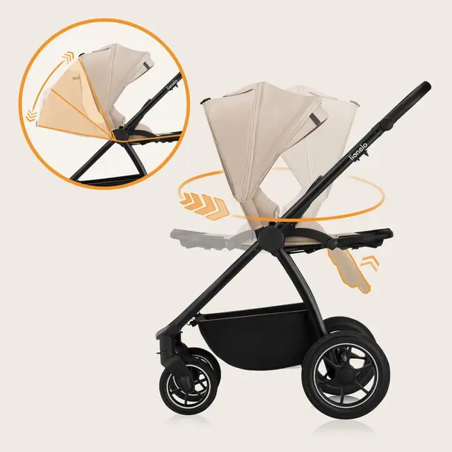 Carucior 2 in 1, Lionelo, Meril, Cu landou si scaun cu dimensiune XL, Reversibil, Cu sistem de ventilatie 3D, Cu accesorii, Pana la 22 kg, De la nastere, Conform cu EN1888-1 EN1888-2, EN1466, Bej BYNLO-MERIL_2IN1_BEIGE_SAND