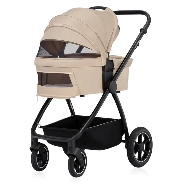 Carucior 2 in 1, Lionelo, Meril, Cu landou si scaun cu dimensiune XL, Reversibil, Cu sistem de ventilatie 3D, Cu accesorii, Pana la 22 kg, De la nastere, Conform cu EN1888-1 EN1888-2, EN1466, Bej BYNLO-MERIL_2IN1_BEIGE_SAND