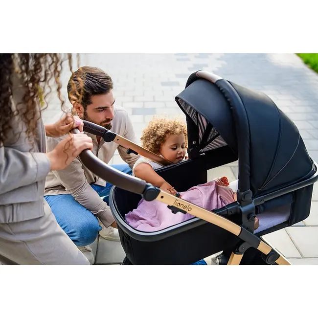 Carucior 3 in 1, Lionelo, Amber, Landou intarit, Scoica auto testata ADAC, Reversibil, Cu accesorii, Geanta parinti, Pana la 22 kg, Bej BYNLO-AMBER_3IN1_BEIGE_SAND