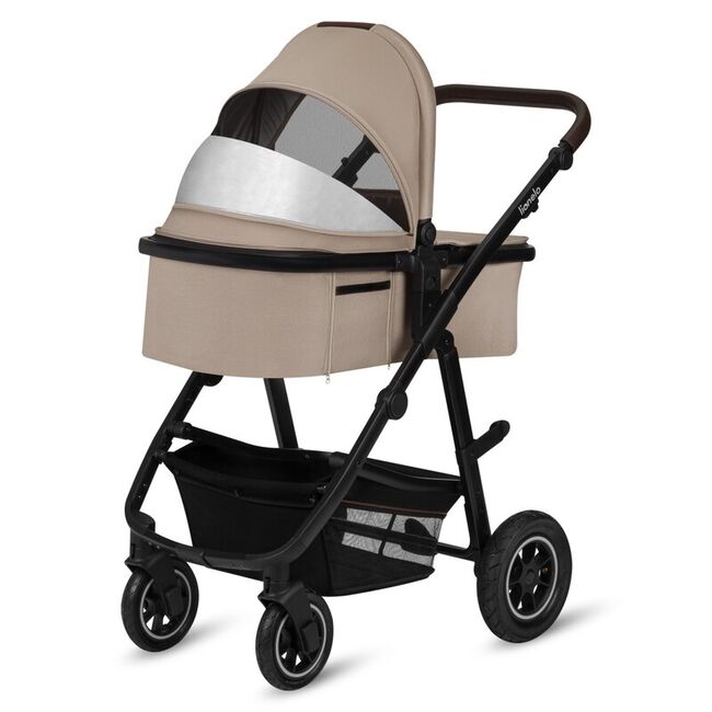 Carucior 3 in 1, Lionelo, Amber, Landou intarit, Scoica auto testata ADAC, Reversibil, Cu accesorii, Geanta parinti, Pana la 22 kg, Bej BYNLO-AMBER_3IN1_BEIGE_SAND