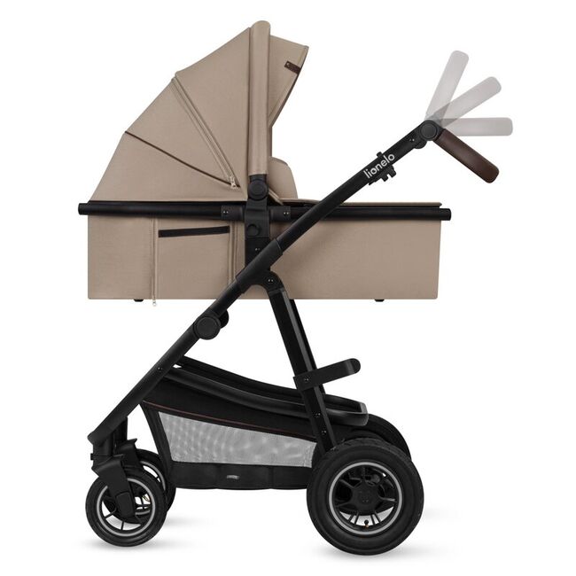 Carucior 3 in 1, Lionelo, Amber, Landou intarit, Scoica auto testata ADAC, Reversibil, Cu accesorii, Geanta parinti, Pana la 22 kg, Bej BYNLO-AMBER_3IN1_BEIGE_SAND