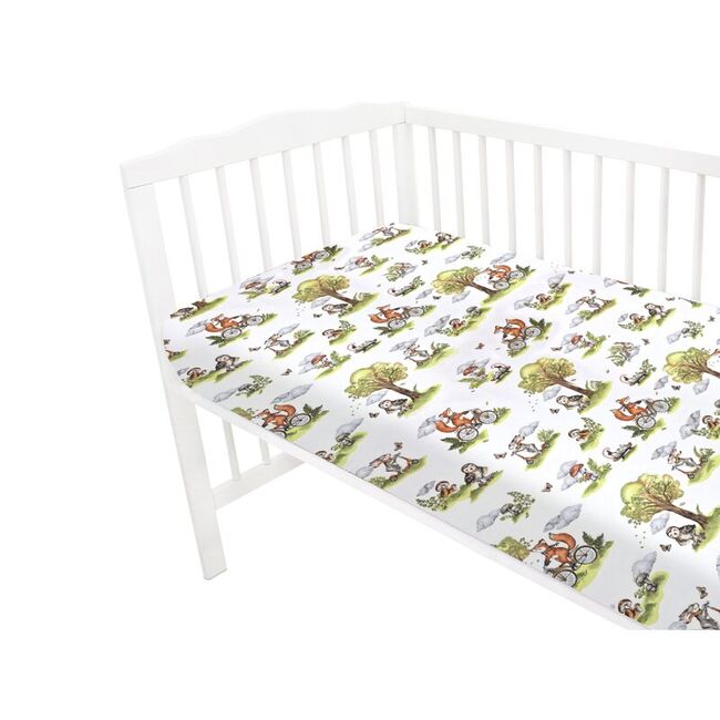 Cearceaf cu elastic, Qmini, Pentru patut 120X60 cm, Din bumbac certificat Oeko Tex Stard 100, Fox on bikes Natural BYN6426972030533
