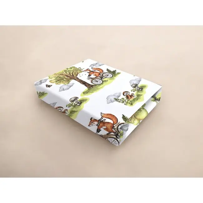 Cearceaf cu elastic, Qmini, Pentru patut co-sleeper, Leonie, Dimensiune 83 x 50 cm, Din bumbac certificat Oeko Tex Standard 100, Fox on bikes Natural BYN6426972030564