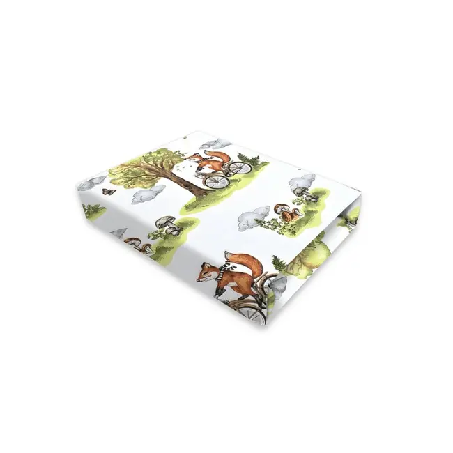Cearceaf cu elastic, Qmini, Pentru patut co-sleeper, Leonie, Dimensiune 83 x 50 cm, Din bumbac certificat Oeko Tex Standard 100, Fox on bikes Natural BYN6426972030564
