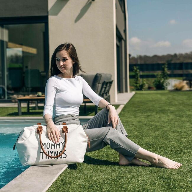 Geanta mamici, FreeON, Mommy things, Spatioasa si practica, Cu multiple buzunare, Include si 2 genti mai mici, Beige BYN86656