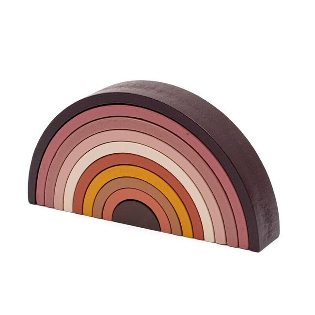 Jucarie pentru stivuire Montessori, Baby Mix, Curcubeu, Stimuleaza abilitatile motorii fine si coordonarea ochi-mana, Din lemn, 7 piese, Brown BYN57338