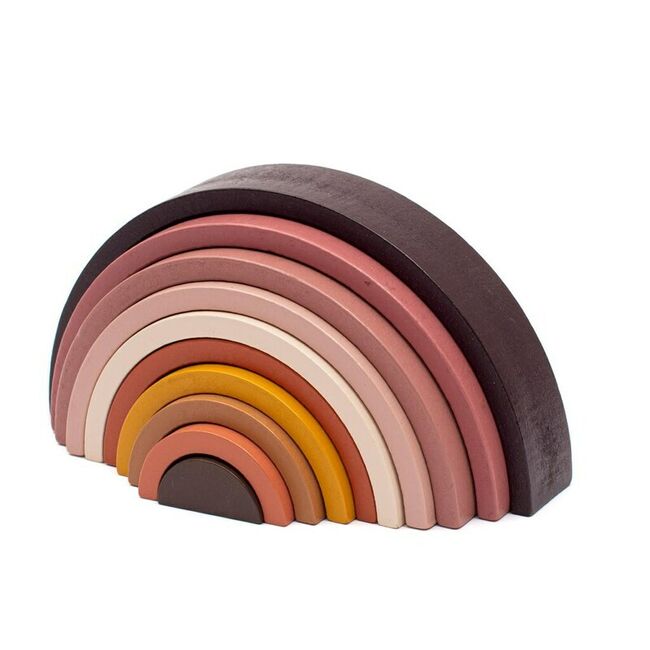Jucarie pentru stivuire Montessori, Baby Mix, Curcubeu, Stimuleaza abilitatile motorii fine si coordonarea ochi-mana, Din lemn, 7 piese, Brown BYN57338