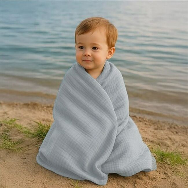 Paturica bebe, New Baby, 70x100 cm, Din muselina, 100% bumbac certificat Oeko Tex Standard 100, Grey BYN59008