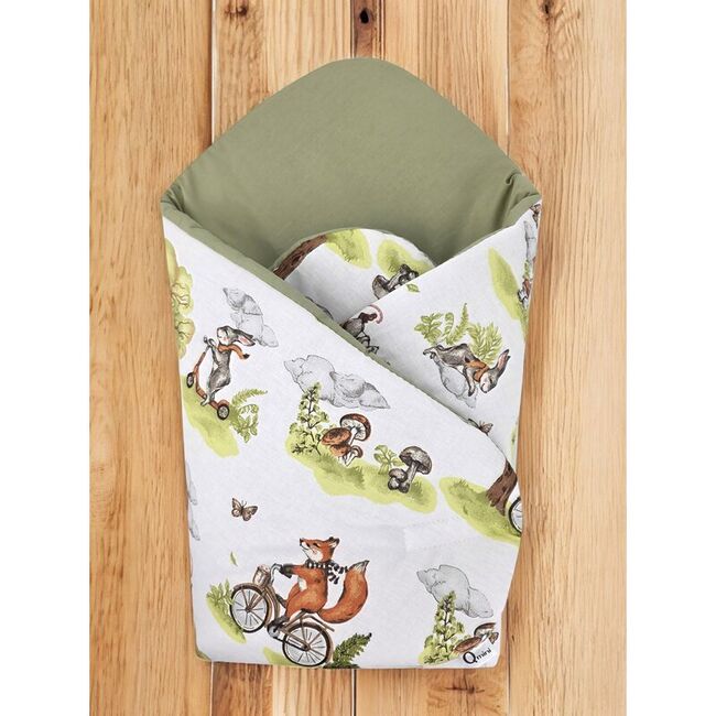 Paturica de infasat, Qmini, Cu doua fete, Cu multiple utilizari, Cu inchidere arici velcro, Dimensiune 75x75 cm, Din bumbac certificat Oeko Tex Standard 100, Fox on bikes Natural BYN6426972030588