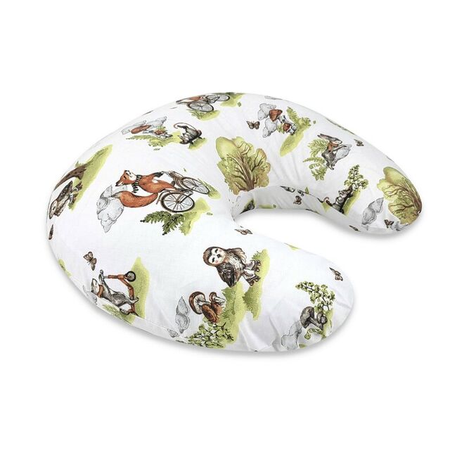 Perna pentru alaptat, Qmini, Din bumbac certificat Oeko Tex Standard 100, Cu husa detasabila, Cu fermoar securizat, Circumferinta 155 cm, Fox on bikes Natural BYN6426972030519