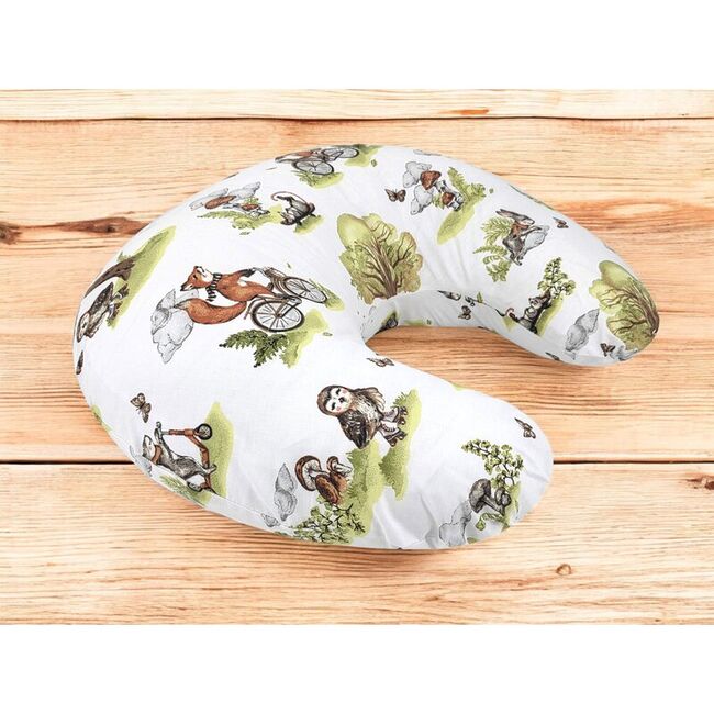 Perna pentru alaptat, Qmini, Din bumbac certificat Oeko Tex Standard 100, Cu husa detasabila, Cu fermoar securizat, Circumferinta 155 cm, Fox on bikes Natural BYN6426972030519
