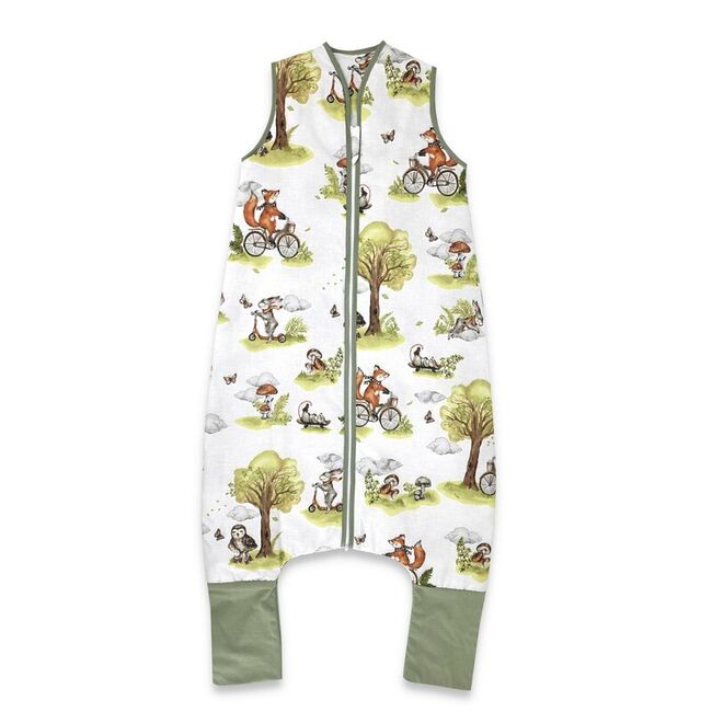 Sac de dormit, Qmini, Cu picioruse, De iarna, Din bumbac certificat Oeko Tex Standard 100, Cu fermoar, 103 cm, M, Fox on bikes Natural BYN6426972030601