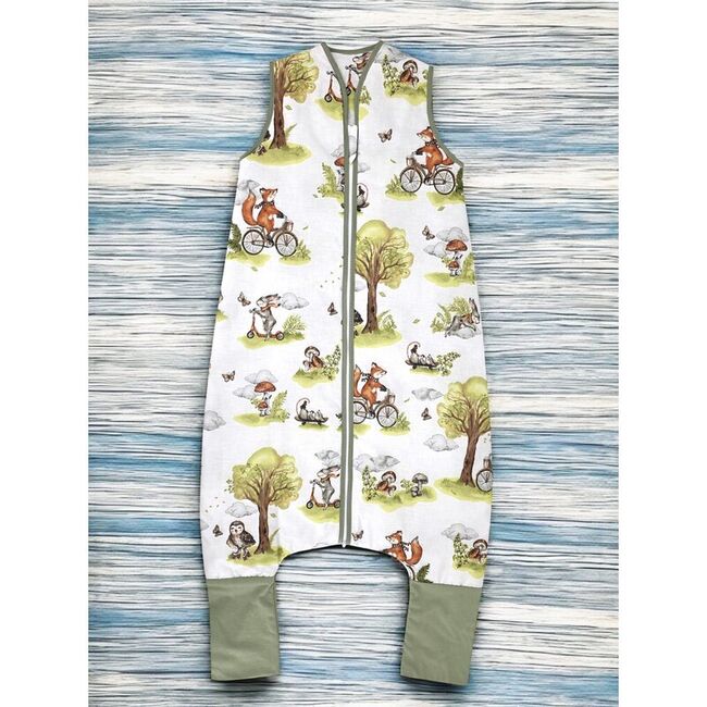 Sac de dormit, Qmini, Cu picioruse, De iarna, Din bumbac certificat Oeko Tex Standard 100, Cu fermoar, 103 cm, M, Fox on bikes Natural BYN6426972030601