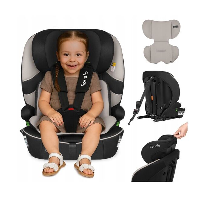 Scaun auto i-Size, Lionelo, Billy , 76 - 150 cm, 1/2/3, Isofix + top tether, Tetiera reglabila in 10 pozitii, Insertie ergonomica, Tapiterie lavabila, Testat la impact, Baza lata, Conform cu R129, Bej BYNLO-BILLY_I-SIZE_BEIGE_LATTE