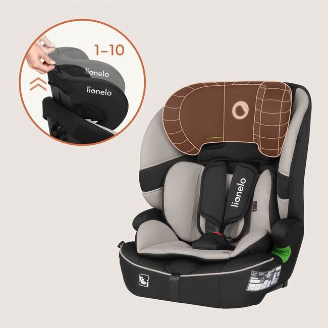 Scaun auto i-Size, Lionelo, Billy , 76 - 150 cm, 1/2/3, Isofix + top tether, Tetiera reglabila in 10 pozitii, Insertie ergonomica, Tapiterie lavabila, Testat la impact, Baza lata, Conform cu R129, Bej BYNLO-BILLY_I-SIZE_BEIGE_LATTE