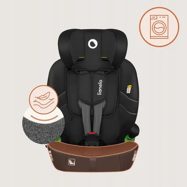 Scaun auto i-Size, Lionelo, Billy , 76 - 150 cm, 1/2/3, Isofix + top tether, Tetiera reglabila in 10 pozitii, Insertie ergonomica, Tapiterie lavabila, Testat la impact, Baza lata, Conform cu R129, Negru BYNLO-BILLY_I-SIZE_BLACK_CARBON