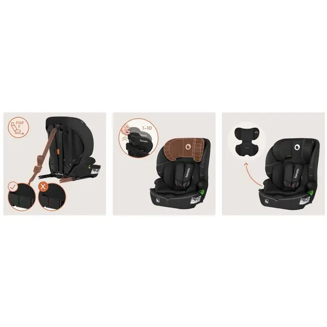 Scaun auto i-Size, Lionelo, Billy , 76 - 150 cm, 1/2/3, Isofix + top tether, Tetiera reglabila in 10 pozitii, Insertie ergonomica, Tapiterie lavabila, Testat la impact, Baza lata, Conform cu R129, Negru BYNLO-BILLY_I-SIZE_BLACK_CARBON
