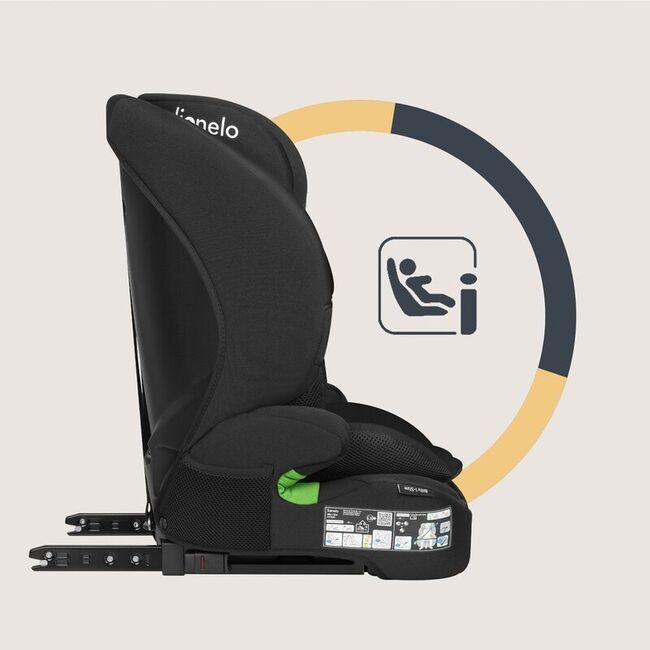 Scaun auto i-Size, Lionelo, Billy , 76 - 150 cm, 1/2/3, Isofix + top tether, Tetiera reglabila in 10 pozitii, Insertie ergonomica, Tapiterie lavabila, Testat la impact, Baza lata, Conform cu R129, Negru BYNLO-BILLY_I-SIZE_BLACK_CARBON