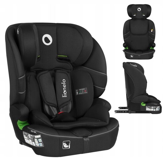 Scaun auto i-Size, Lionelo, Billy , 76 - 150 cm, 1/2/3, Isofix + top tether, Tetiera reglabila in 10 pozitii, Insertie ergonomica, Tapiterie lavabila, Testat la impact, Baza lata, Conform cu R129, Negru BYNLO-BILLY_I-SIZE_BLACK_CARBON