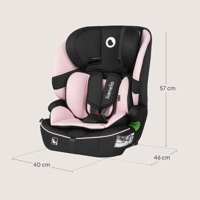 Scaun auto i-Size, Lionelo, Billy , 76 - 150 cm, 1/2/3, Isofix + top tether, Tetiera reglabila in 10 pozitii, Insertie ergonomica, Tapiterie lavabila, Testat la impact, Baza lata, Conform cu R129, Roz BYNLO-BILLY_I-SIZE_PINK_BABY
