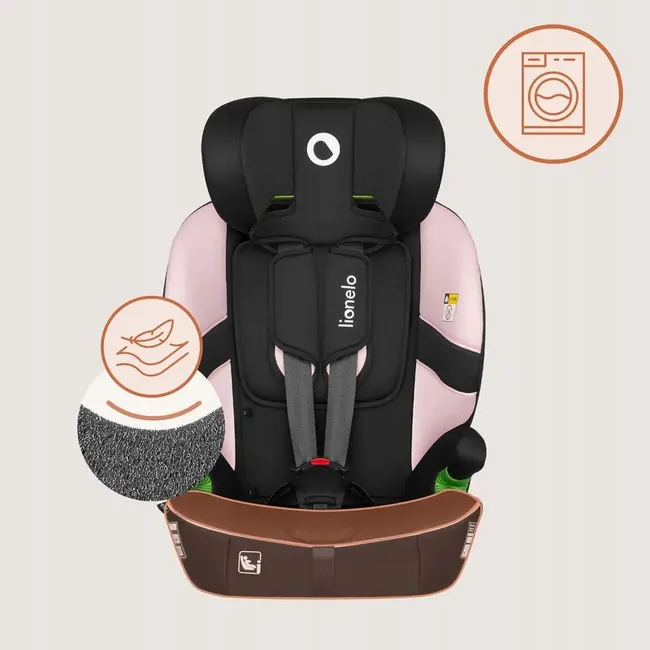 Scaun auto i-Size, Lionelo, Billy , 76 - 150 cm, 1/2/3, Isofix + top tether, Tetiera reglabila in 10 pozitii, Insertie ergonomica, Tapiterie lavabila, Testat la impact, Baza lata, Conform cu R129, Roz BYNLO-BILLY_I-SIZE_PINK_BABY