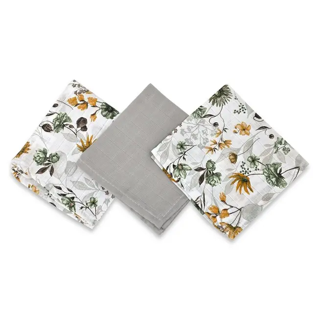 Set 3 museline, MimiNu, Multifunctionale, Din bumbac certificat Oeko Tex Standard 100, 30x30 cm, Botanica si Grey BYN6426972030649