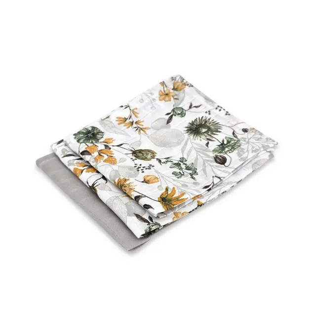 Set 3 museline, MimiNu, Multifunctionale, Din bumbac certificat Oeko Tex Standard 100, 30x30 cm, Botanica si Grey BYN6426972030649