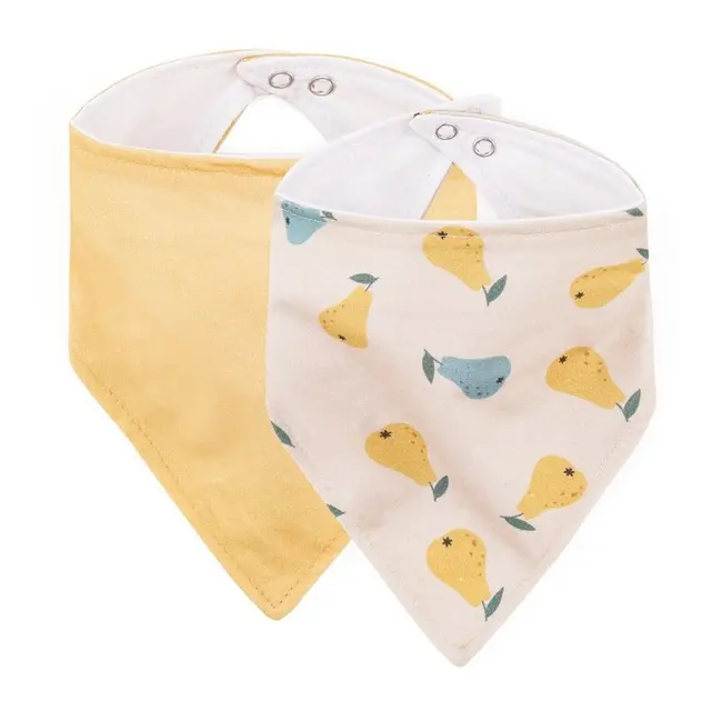 Set bavete bandana, Petite&Mars, Luke, 2 bucati, Bumbac 100% natural, Reglabila cu capse, 3 luni+, Protectie hainute, Bej/Ocru BYN412819