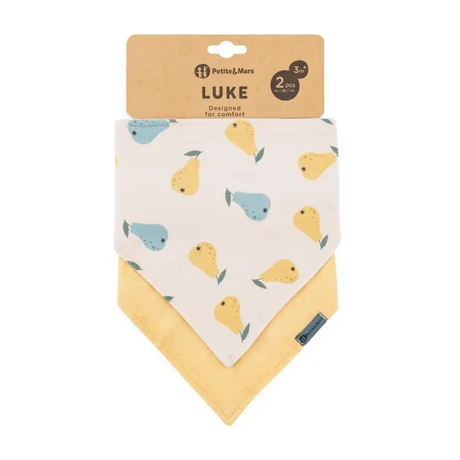 Set bavete bandana, Petite&Mars, Luke, 2 bucati, Bumbac 100% natural, Reglabila cu capse, 3 luni+, Protectie hainute, Bej/Ocru BYN412819