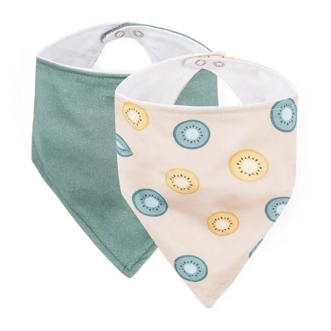 Set bavete bandana, Petite&Mars, Luke, 2 bucati, Bumbac 100% natural, Reglabila cu capse, 3 luni+, Protectie hainute, Bej/Verde BYN412817
