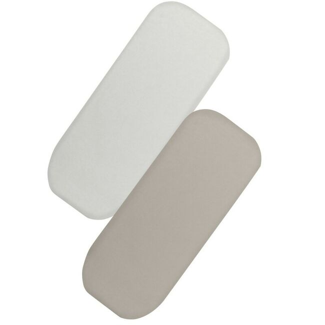 Set cearceafuri cu elastic, Lionelo, 70x28 cm, Pentru landouri si patutul co-sleeper Malin, Pentru saltele de max. 10 cm inaltime, Din bambus, Usor de spalat, 30 grade, Fara calcare, Ecologic, Alb/Bej BYNLO-BAMBOO_SHEET_OFF_WHITE_BEIGE_70x28