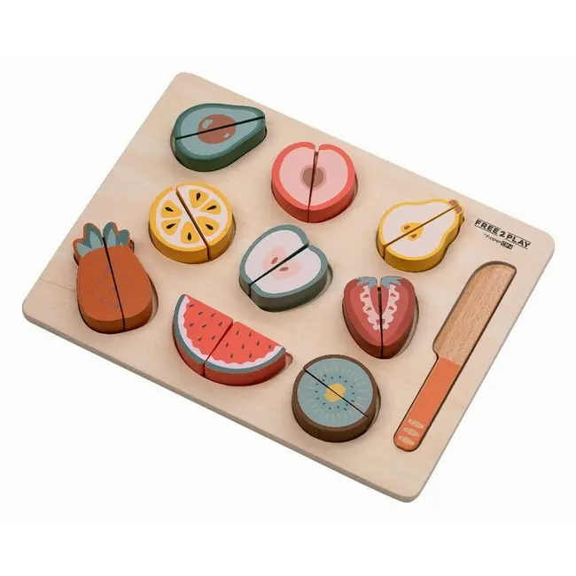 Set fructe feliate, Free2Play, Cu inchidere velcro, Din lemn, 20 piese, Multicolor BYN85130