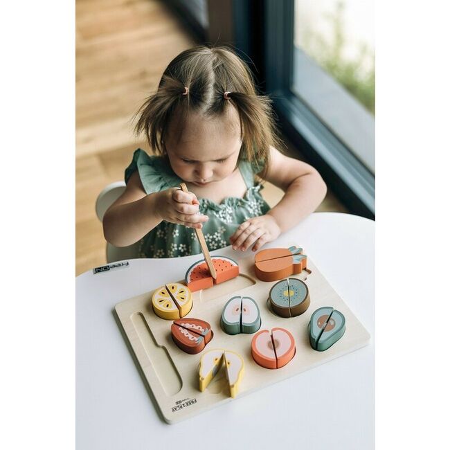 Set fructe feliate, Free2Play, Cu inchidere velcro, Din lemn, 20 piese, Multicolor BYN85130