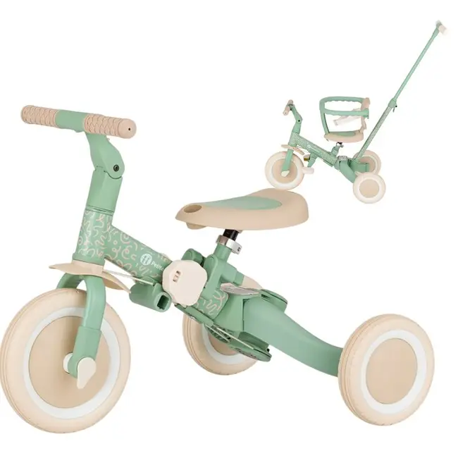 Tricicleta, Petite&Mars, Turbo, Editie limitata, 5 in 1, Multifunctionala, Vehicul de impins, Bicicleta cu/fara pedale, Cu maner de ghidaj, Detasabil, Roti din cauciuc, Pana la 25 kg, 1.5-5 ani, Green Twist BYN613480