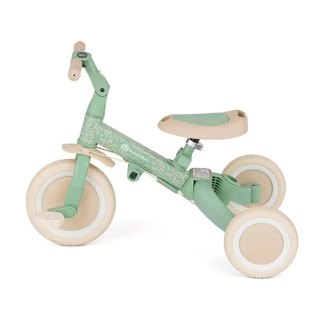 Tricicleta, Petite&Mars, Turbo, Editie limitata, 5 in 1, Multifunctionala, Vehicul de impins, Bicicleta cu/fara pedale, Cu maner de ghidaj, Detasabil, Roti din cauciuc, Pana la 25 kg, 1.5-5 ani, Green Twist BYN613480