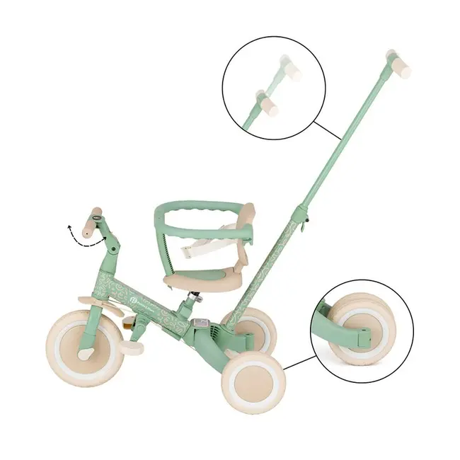 Tricicleta, Petite&Mars, Turbo, Editie limitata, 5 in 1, Multifunctionala, Vehicul de impins, Bicicleta cu/fara pedale, Cu maner de ghidaj, Detasabil, Roti din cauciuc, Pana la 25 kg, 1.5-5 ani, Green Twist BYN613480