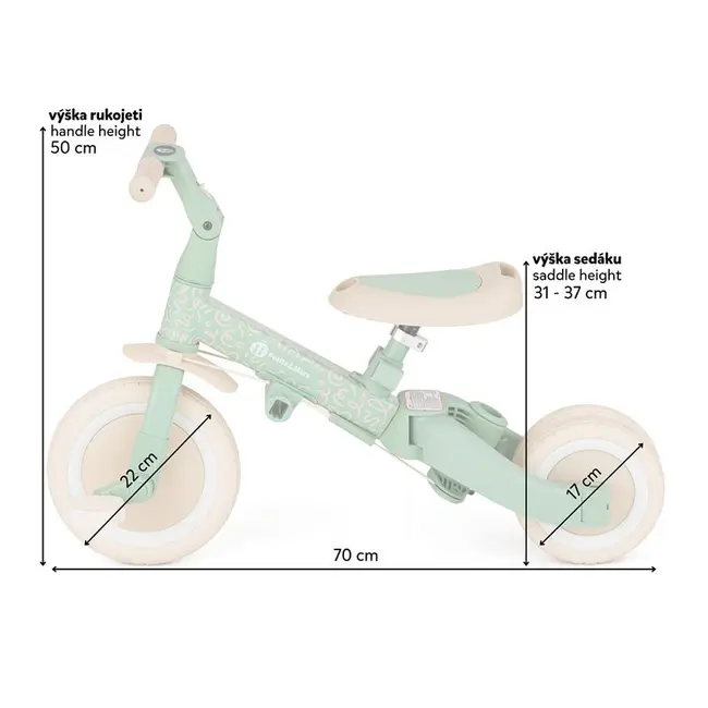 Tricicleta, Petite&Mars, Turbo, Editie limitata, 5 in 1, Multifunctionala, Vehicul de impins, Bicicleta cu/fara pedale, Cu maner de ghidaj, Detasabil, Roti din cauciuc, Pana la 25 kg, 1.5-5 ani, Green Twist BYN613480
