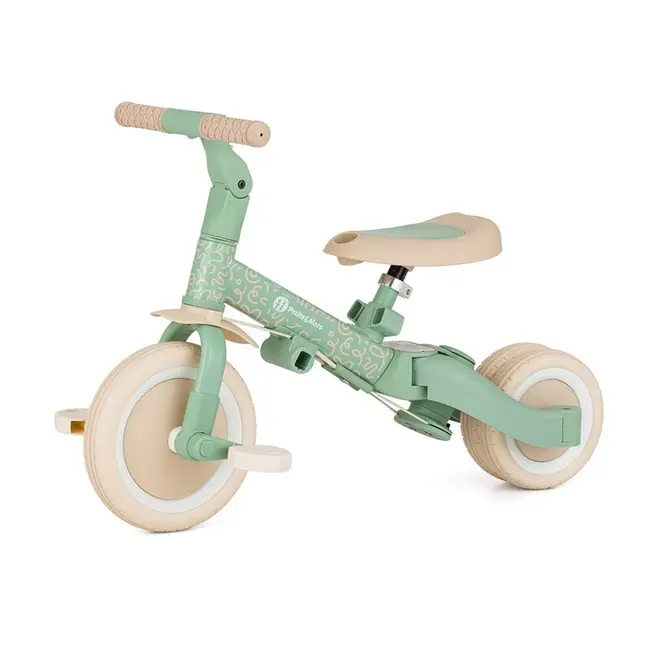 Tricicleta, Petite&Mars, Turbo, Editie limitata, 5 in 1, Multifunctionala, Vehicul de impins, Bicicleta cu/fara pedale, Cu maner de ghidaj, Detasabil, Roti din cauciuc, Pana la 25 kg, 1.5-5 ani, Green Twist BYN613480