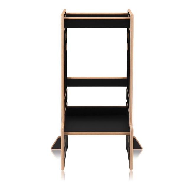 Turn de invatare Montessori, Lionelo, Cass, Functie de raft pentru carti, Pana la 30 kg, 12 luni - 6 ani, Din MDF si furnir, 3 trepte de inaltime, Negru BYNLO-CASS_BLACK_ONYX