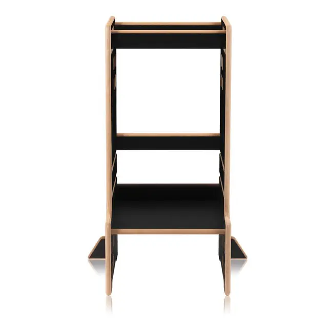 Turn de invatare Montessori, Lionelo, Cass, Functie de raft pentru carti, Pana la 30 kg, 12 luni - 6 ani, Din MDF si furnir, 3 trepte de inaltime, Negru BYNLO-CASS_BLACK_ONYX