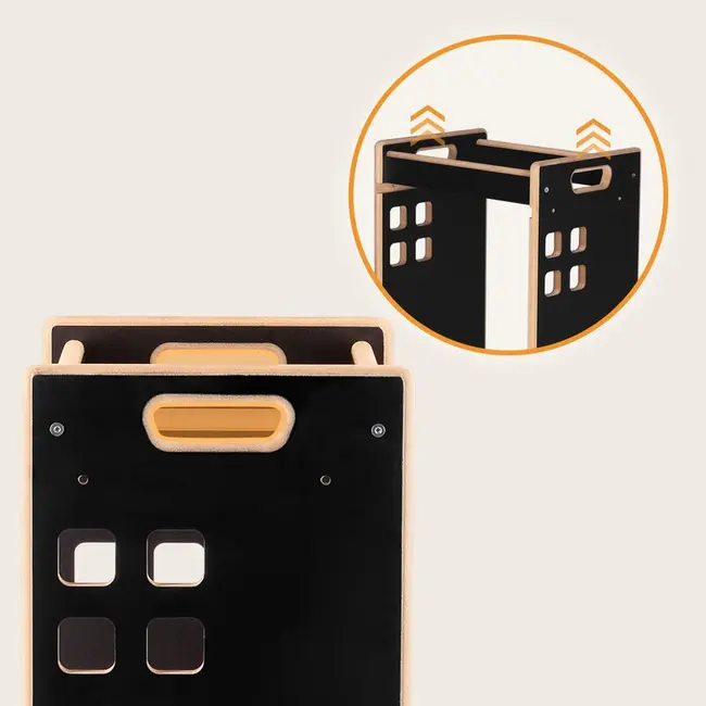 Turn de invatare Montessori, Lionelo, Cass, Functie de raft pentru carti, Pana la 30 kg, 12 luni - 6 ani, Din MDF si furnir, 3 trepte de inaltime, Negru BYNLO-CASS_BLACK_ONYX