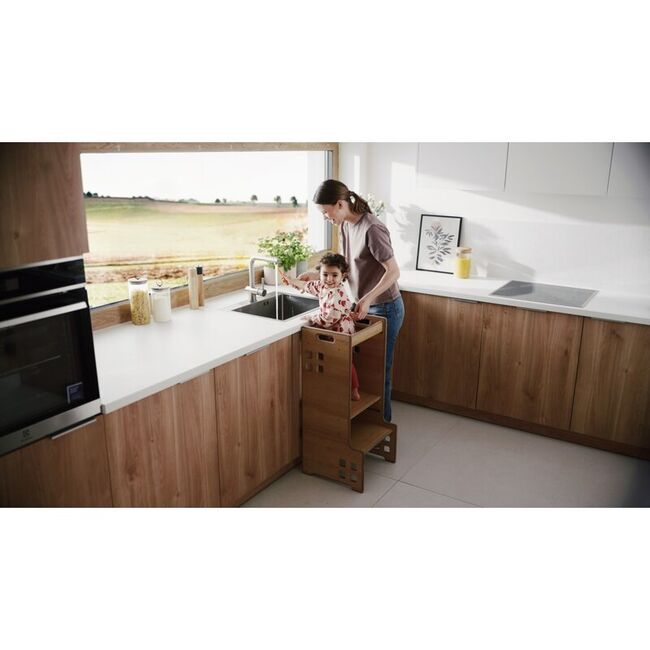 Turn de invatare Montessori, Lionelo, Cass, Functie de raft pentru carti, Pana la 30 kg, 12 luni - 6 ani, Din MDF si furnir, 3 trepte de inaltime, Negru BYNLO-CASS_BLACK_ONYX