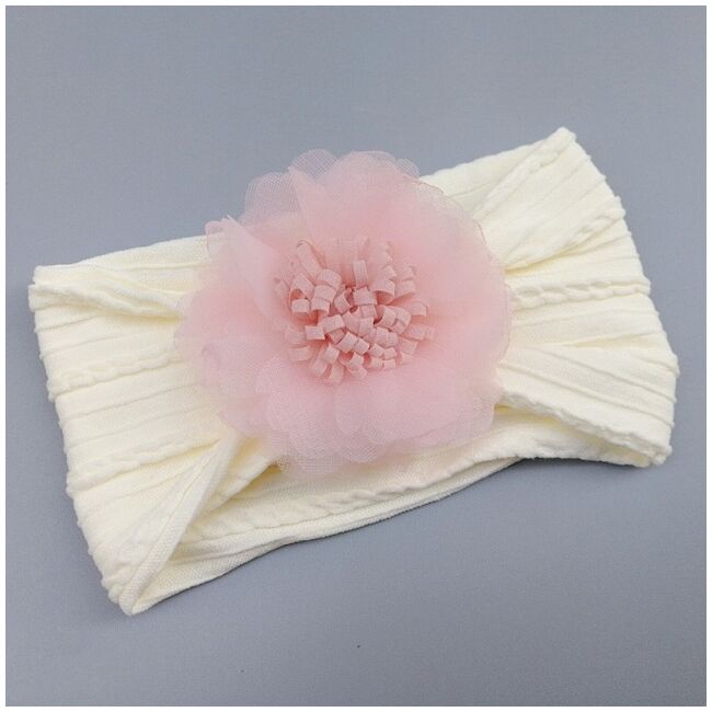 Bentita galbena lata cu model din tesatura si fundita din tulle mbj0074-1-c7