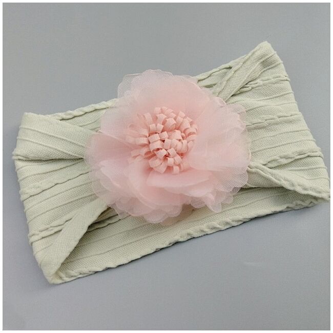 Bentita gri lata cu model din tesatura si fundita din tulle mbj0074-3-c7