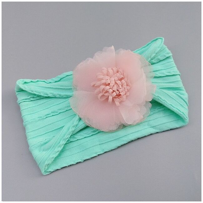 Bentita verde lata cu model din tesatura si fundita din tulle mbj0074-2-c7