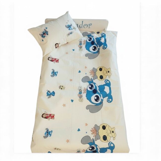 Lenjerie bumbac ranforce pat 3 piese copii 2-6 ani Lilo si Stitch pentru saltele 130x60 cm ASC6427968007669