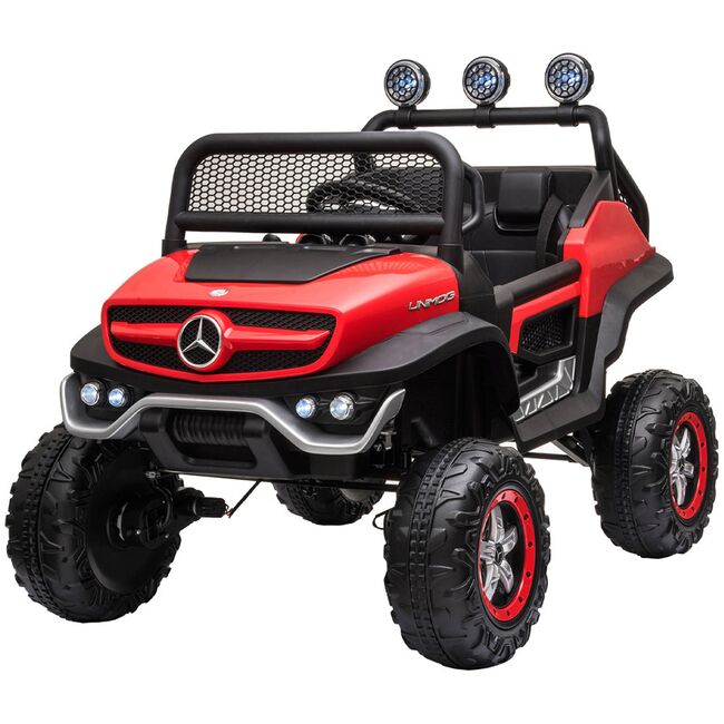 Masinuta electrica Chipolino OffRoad Mercedes Unimog cu scaun din piele si roti EVA red HUBELJMUNIM02R