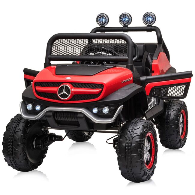 Masinuta electrica Chipolino OffRoad Mercedes Unimog cu scaun din piele si roti EVA red HUBELJMUNIM02R