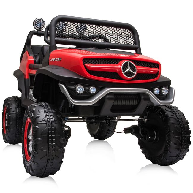 Masinuta electrica Chipolino OffRoad Mercedes Unimog cu scaun din piele si roti EVA red HUBELJMUNIM02R