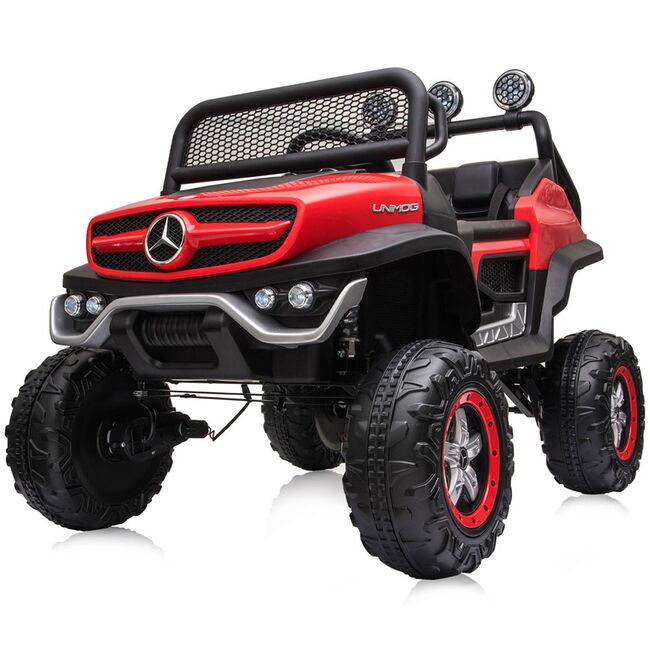 Masinuta electrica Chipolino OffRoad Mercedes Unimog cu scaun din piele si roti EVA red HUBELJMUNIM02R